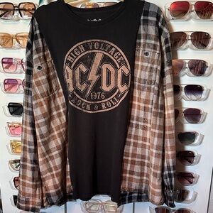 AC/DC High Voltage Black and Brown Plaid Long Sleeve Shirt up cycle.. 1 of kind
